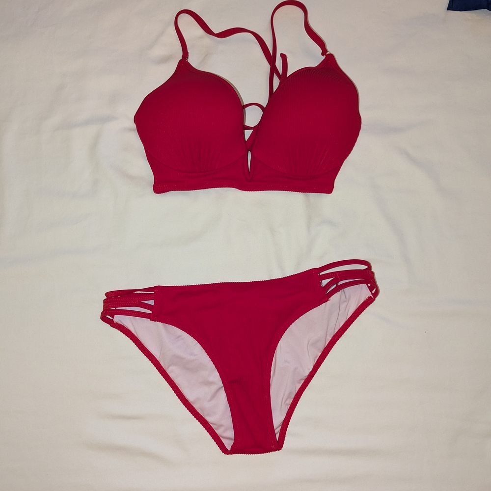 Shade & Shore Red Ribbed Bikini